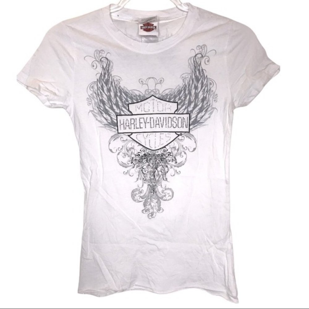Harley Davidson of Shanghai motorcycle 2012 T-shirt white gray black rhinestone